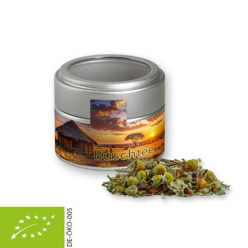Bio Rotbuschtee Entspannungszeit, ca. 25g, Metalldose Mini mit Sichtfenster silber