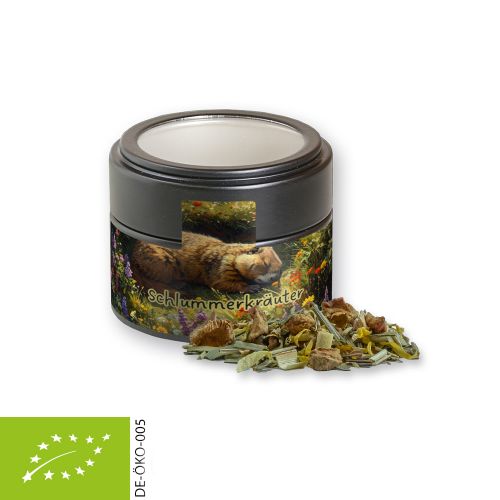 Bio Kräutertee Seelenwohl, ca. 17g, Metalldose Mini mit Sichtfenster schwarz