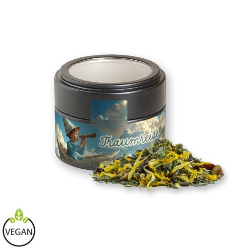 Kräutertee Lavendel, ca. 15g, Metalldose Mini mit Sichtfenster schwarz