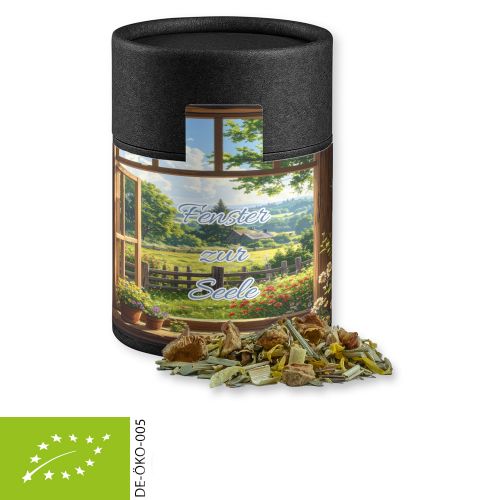 Bio Kräutertee Seelenwohl, ca. 27g, Kraftpapierdose Midi schwarz