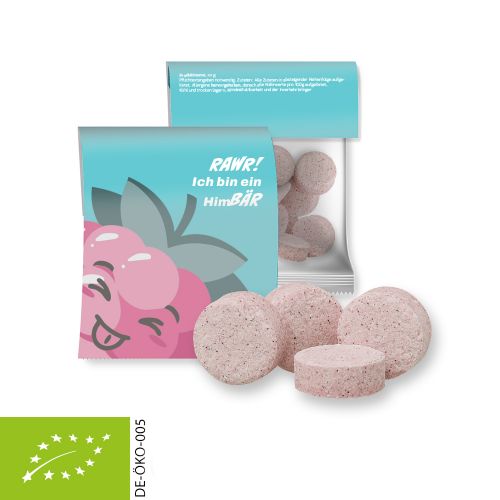 Bio Himbeer Drops (vegan), ca. 15g, Express Midi-Tüte mit Werbereiter