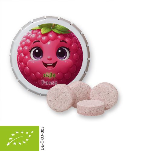 Bio Himbeer Drops (vegan), ca. 20g, Klick-Klack Dose weiß