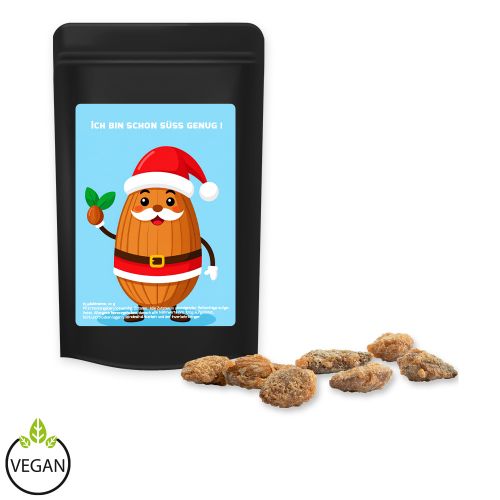 Feuergebrannte Mandeln ohne Zuckerzusatz, ca. 30g, Standbeutel Mini schwarz