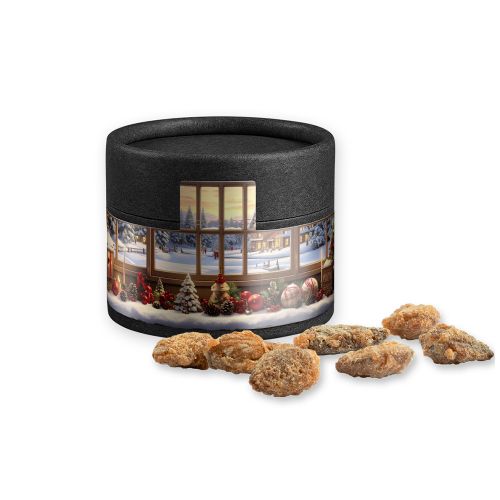 Feuergebrannte Mandeln ohne Zuckerzusatz (vegan), ca. 40g, Kraftpapierdose Mini schwarz