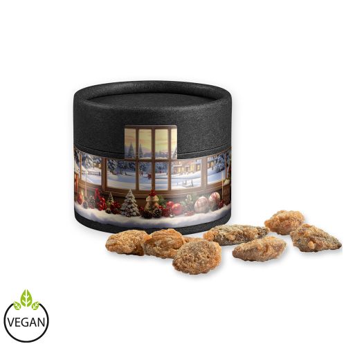 Feuergebrannte Mandeln ohne Zuckerzusatz, ca. 40g, Kraftpapierdose Mini schwarz