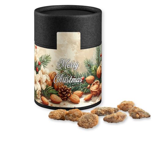 Feuergebrannte Mandeln ohne Zuckerzusatz (vegan), ca. 80g, Kraftpapierdose Midi schwarz
