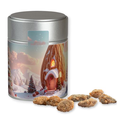 Feuergebrannte Mandeln ohne Zuckerzusatz (vegan), ca. 100g, Metalldose Midi silber