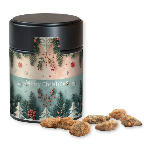 Feuergebrannte Mandeln ohne Zuckerzusatz (vegan), ca. 100g, Metalldose Midi schwarz
